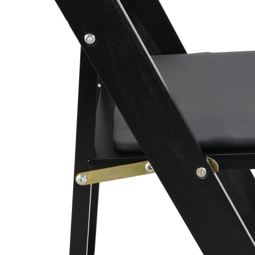 Set of 4 Folding Solid Wood Dining Chairs with PU Leather Cushions, Black Finish, Portable Seating