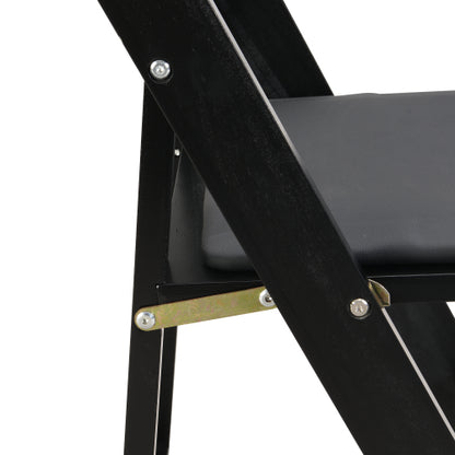 Set of 4 Folding Solid Wood Dining Chairs with PU Leather Cushions, Black Finish, Portable Seating