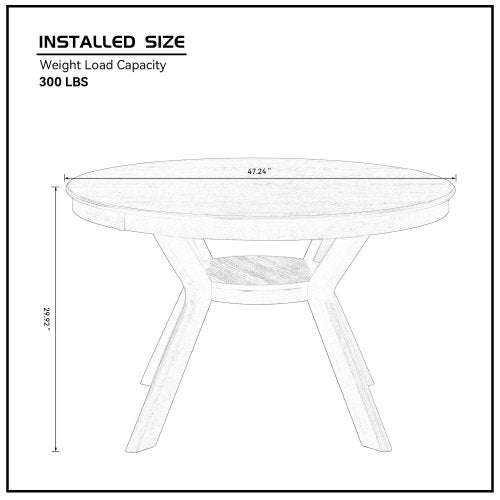 47.24 Inch Round Rubber Wood Dining Table with Pedestal Base
