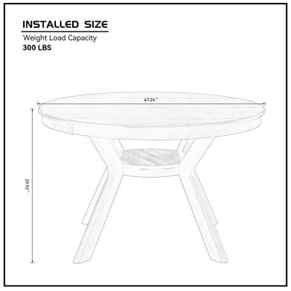47.24 Inch Round Rubber Wood Dining Table with Pedestal Base