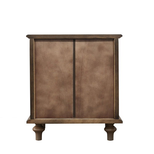 Walnut Brown Farmhouse Nightstand, 4 Drawers with Pull-Out Tray & Solid Wood Legs