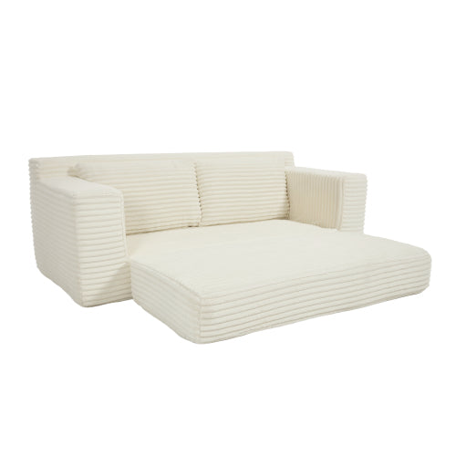 56-Inch Beige Corduroy Memory-Foam Compression Loveseat Sofa-Bed