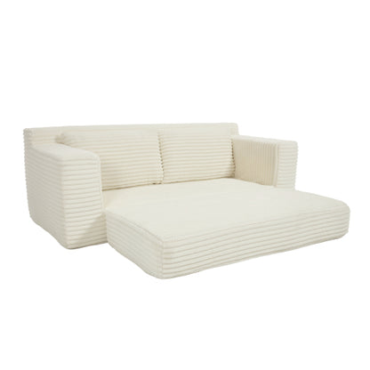 56-Inch Beige Corduroy Memory-Foam Compression Loveseat Sofa-Bed