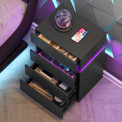 Black 4-Drawer LED Nightstand with RGB Lights