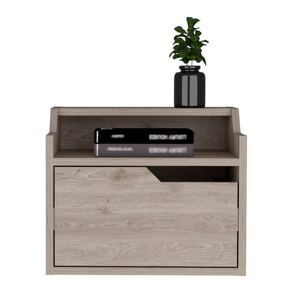Light Gray Dual-Tier Floating Nightstand with Drawer