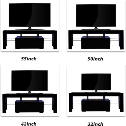 Black High Gloss UV LED TV Console, Flip Door Glass Shelf Stand for Up to 55 Inch TV