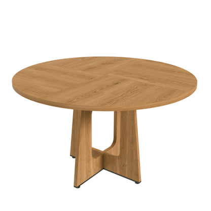 47 Inch Round Farmhouse Dining Table, Oak Finish