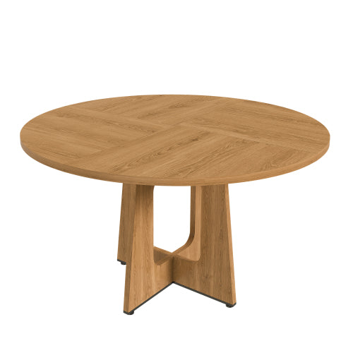 47 Inch Round Farmhouse Dining Table, Oak Finish