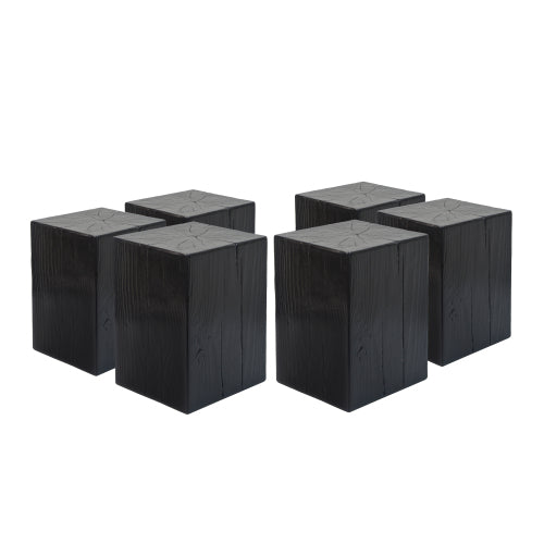 Wood-Look Square-Column MGO End Table, H18",Wood-Like Distressed Finish, Mix with Different Heights, Indoor Outdoor Use,Black Color