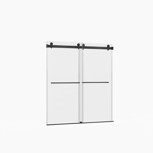 56-60"W x 70"H Frameless Double Sliding Shower Door,5/16" (8mm) Thick SGCC Tempered Clear Glass,Double Side Easy Clean Coat, Matte Black Finished With Buffer