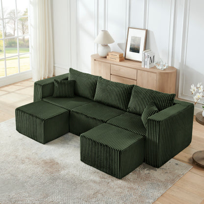 Green Minimalist Compressed Corduroy Modular Sectional Sofa