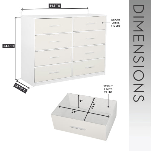 8-Drawer Dresser with Large Fabric Drawers, White