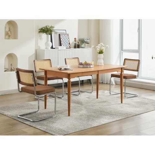 Set of 2 Coffee Cane Back Cantilever Dining Chairs, Linen Upholstered Chrome Double Steel Pipe Base 360 LBS Capacity
