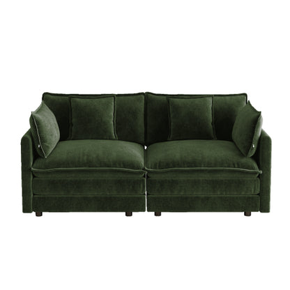 Green Chenille 2-Seat Deep-Seat Modular Sofa with Armrest & Toss Pillows for Living-Room Bedroom Club