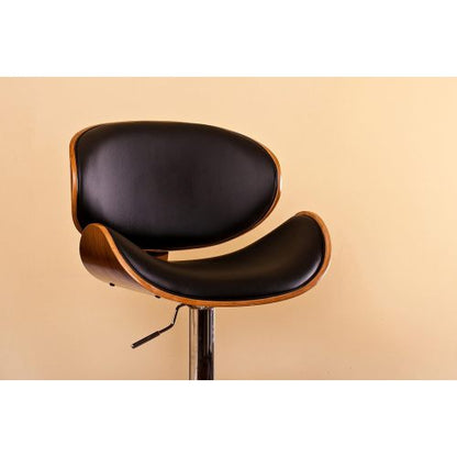 Modern Contemporary Swivel Walnut Bentwood Lift Adjustable Height Bar Stool with Curved Seat and Back (black)