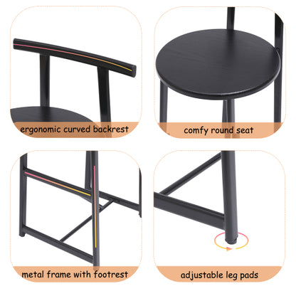 27inch H Barstool Set of 3 Wooden Round Bar Stools with Footrest Modern Kitchen Chairs for Counter (Black & Black)