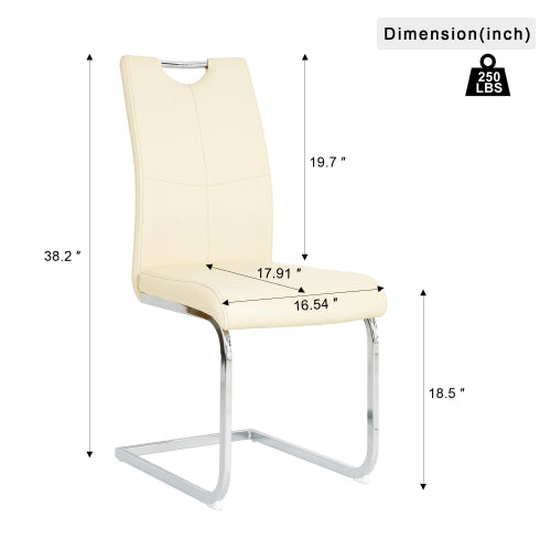 Set of 2 Light Yellow PU Dining Chairs with Metal Legs, Modern Upholstered Accent Chairs