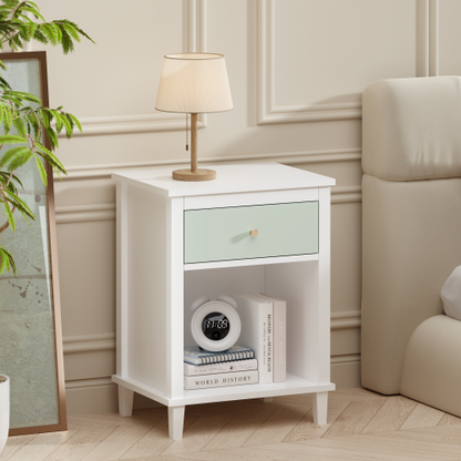 26.77''H Kids Nightstand with Drawer and Shelf, Sage and White Storage Table