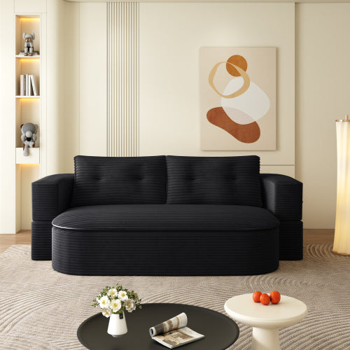 78.7-Inch Black Convertible Corduroy Sleeper Floor Sofa-Bed with Zip-On Blanket & 2 Pillows No-Assembly