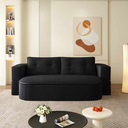 78.7-Inch Black Convertible Corduroy Sleeper Floor Sofa-Bed with Zip-On Blanket & 2 Pillows No-Assembly