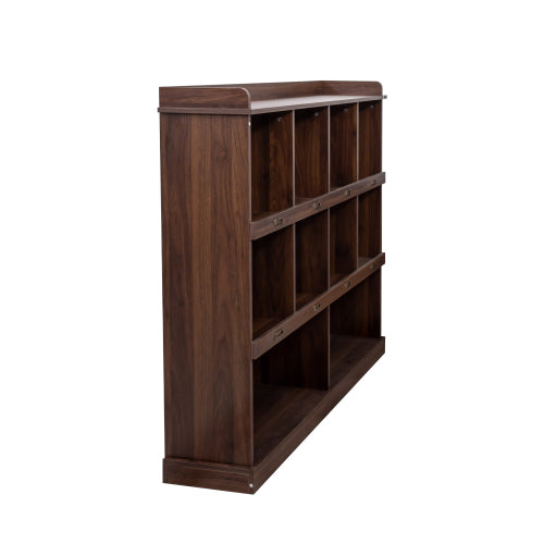 Walnut 10-Shelf Bookcase Cubby Storage Organizer Display Cabinet
