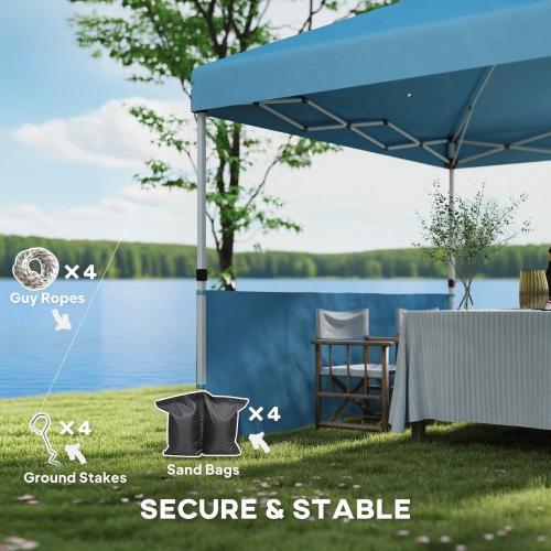 10x 10 ft party tent Pop Up Canopy Tent with 2 Half Sidewalls with Wheeled Carry Bag, Blue