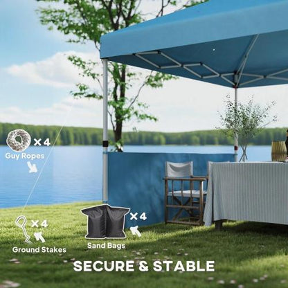 10x 10 ft party tent Pop Up Canopy Tent with 2 Half Sidewalls with Wheeled Carry Bag, Blue