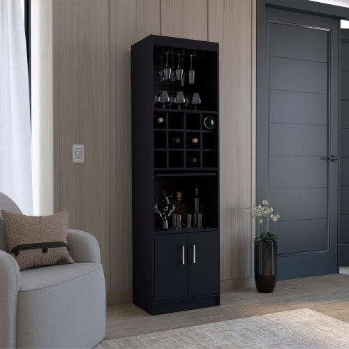 Bar Cabinet 5-Tier, Wine Cabinet, Liquor Cabinet, 12 Bottle Cubbies, 5 Shelves, Black