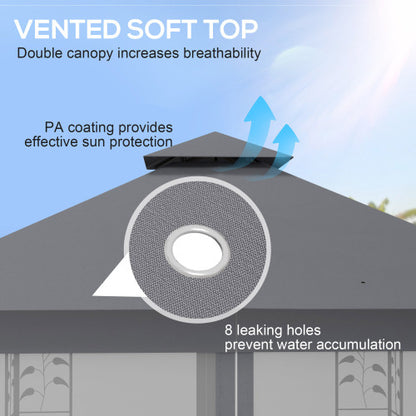 10' x 11.5' Metal Patio Gazebo, Double Roof Outdoor Gazebo Canopy Shelter with Tree Motifs Corner Frame and Netting, for Garden, Lawn, Backyard, and Deck, Gray