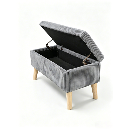32 inch Olive Grey Corduroy Flip-Top Storage Ottoman Bench, Wooden Leg Upholstered Entryway & Bedroom Footrest