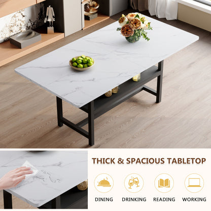 71-Inch White Wood Grain Dining Table with Storage Shelf