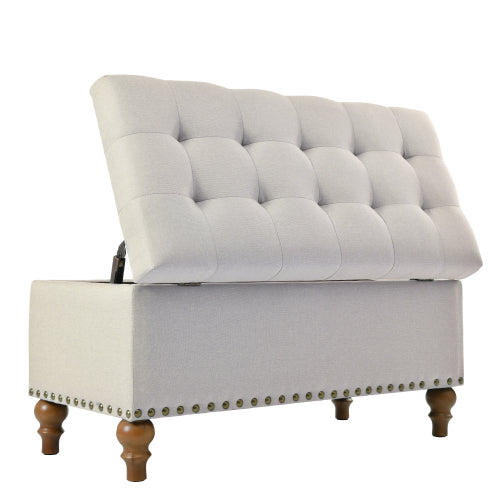 36.61 inch Linen Storage Ottoman Bench with Safety Hinge, Beige