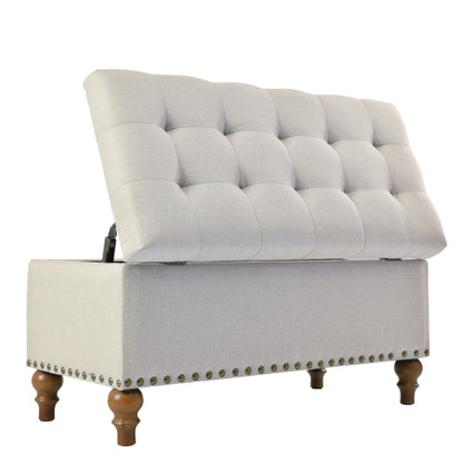 36.61 inch Linen Storage Ottoman Bench with Safety Hinge, Beige