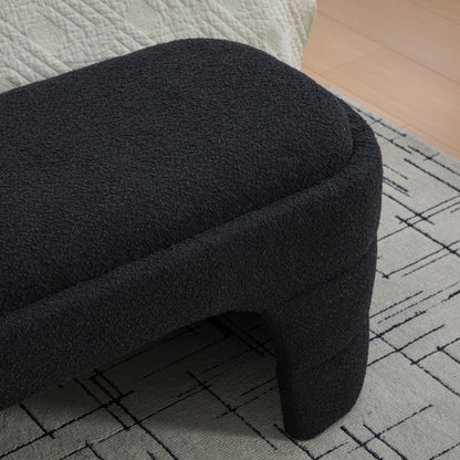 64.96inch Wide Modern Upholstered Armless Upholstered Bedroom Benches End of Bed Bench for Entryway, Chenille Ottoman Foot Stool for Living Room and Bedroom, Entryway, Black Boucle