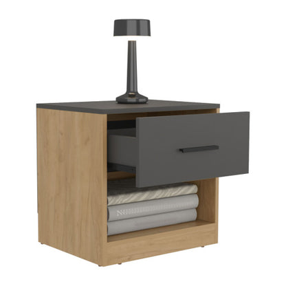 19.7inch High 1-Drawer Nightstand, Natural Oak & Matt Gray, with Open Shelf