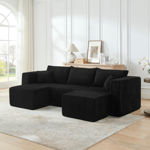 Black Compressed Corduroy Compact Minimalist Modular Sectional Sofa