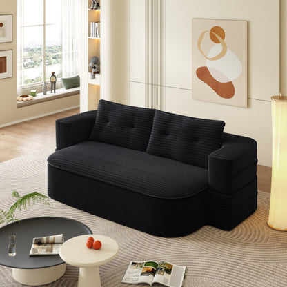 78.7-Inch Black Convertible Corduroy Sleeper Floor Sofa-Bed with Zip-On Blanket & 2 Pillows No-Assembly