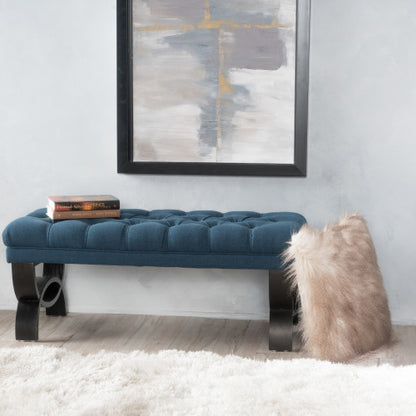 Classic Button Tufted Upholstered Ottoman Bench, Traditional Diamond Stitch Footrest with Half-Circle Legs