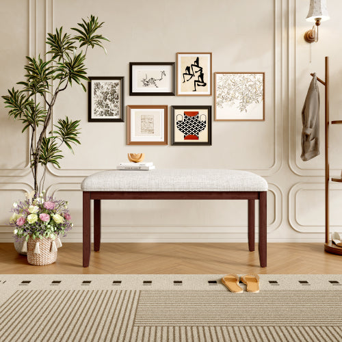 Upholstered Bench for Bedroom End of Bed,38-inch Entryway Bench for Living Room,Dining Bench with Padded Seat and Solid Wood Leg for Kitchen Bedroom,Indoor and Hallway (Bench, Beige+Cherry)