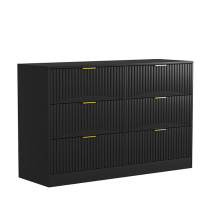 Modern 6-Drawer Dresser, Chest of Drawers for Bedroom, Living Room, Hallway, and Entryway - Large Storage Cabinet, Black,Drawer panel with wavy patterns