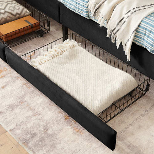 Black Twin-Size Upholstered Convertible Platform Sofa-Bed Frame with 2 Storage Drawers