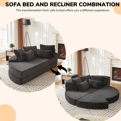 78.5 inch  Corduroy Semi-Circular Sofa-Bed Recliner,5 Pillows & Neck Pillow