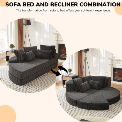 78.5 inch  Corduroy Semi-Circular Sofa-Bed Recliner,5 Pillows & Neck Pillow