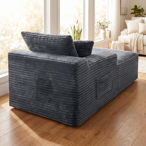 Gray Corduroy Legless Floor-Hugging Modular Accent Chair