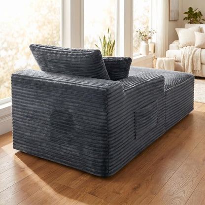 Gray Corduroy Legless Floor-Hugging Modular Accent Chair