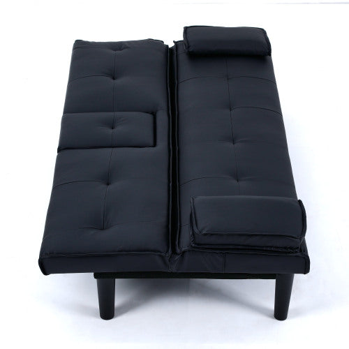 67-Inch Black PVC Multi-Functional Foldable Sofa Bed with Built-In Cup Holder