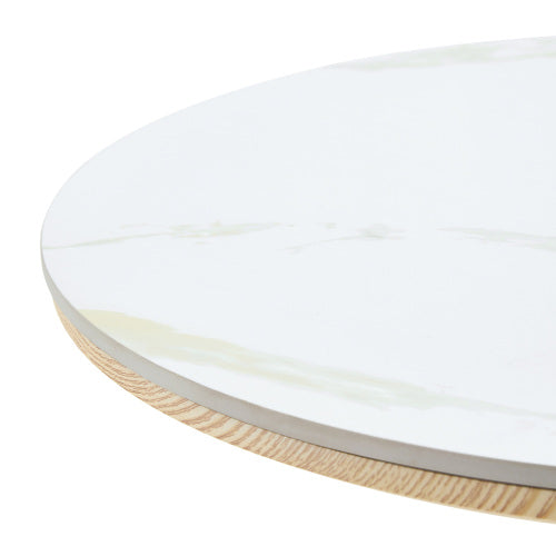 Rock slab circular tabletop non adjustable (39.5 inches high) bar table, bar table with gold legs and base (white+gold)