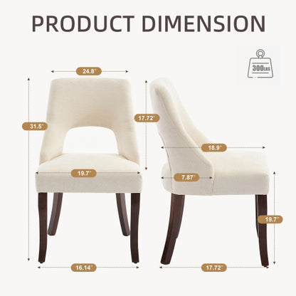 Set of 2 Beige Tufted Chenille Dining Chairs, Curved Rubberwood Legs 300lbs Capacity Space Saving Compact Design