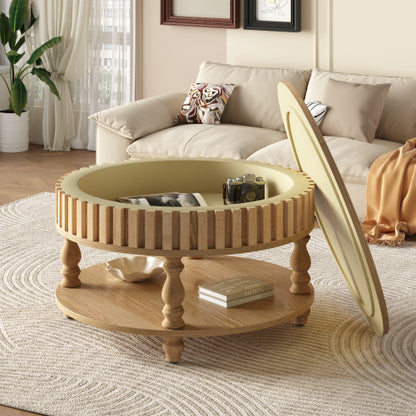 31.5inch  Flip-Top Mid-Century Coffee Table, Natural Wood