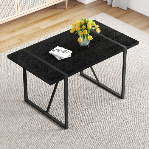 Retro Dining Table with Black Textured Top & Inset Metal Legs